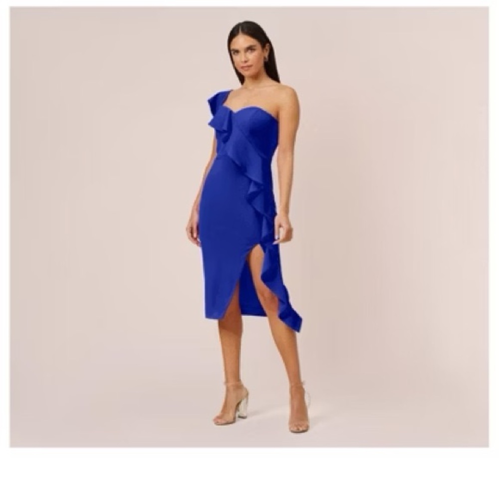 Adrianna Papell Strapless Ruffle Midi Dress in Cobalt